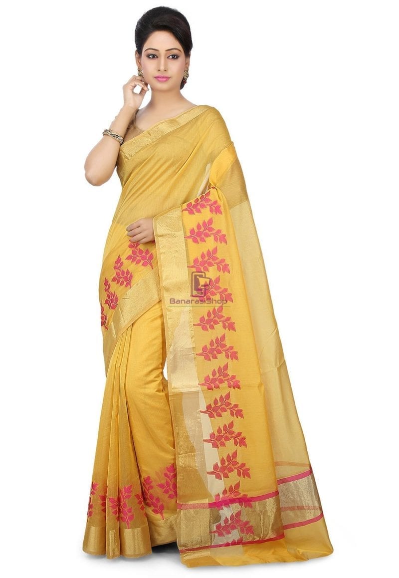Woven Banarasi Chanderi Silk Saree in Yellow 1