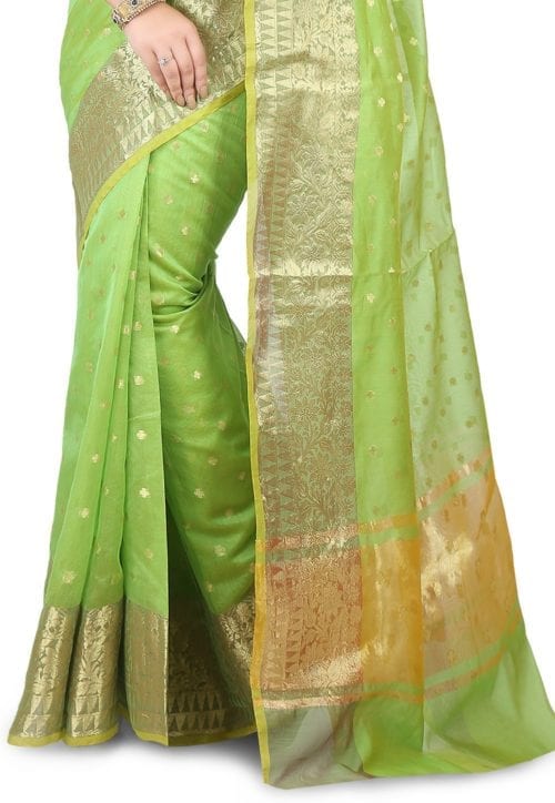 Woven Banarasi Chanderi Silk Saree in Light Green 5
