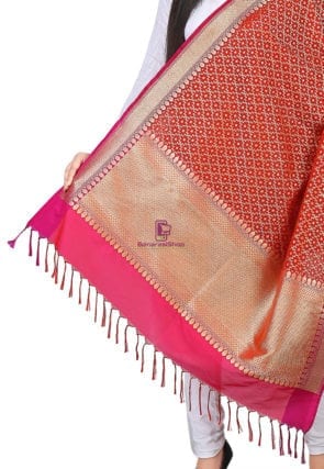 Woven Banarasi Art Silk Dupatta in Red 3