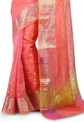 Woven Banarasi Chanderi Silk Saree in Pink 4