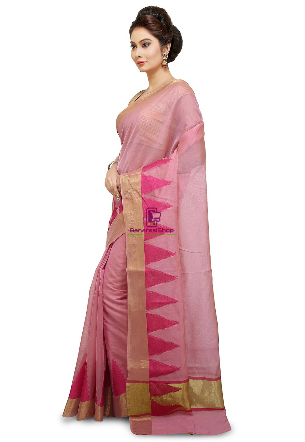 Woven Banarasi Cotton Silk Saree in Pink 4