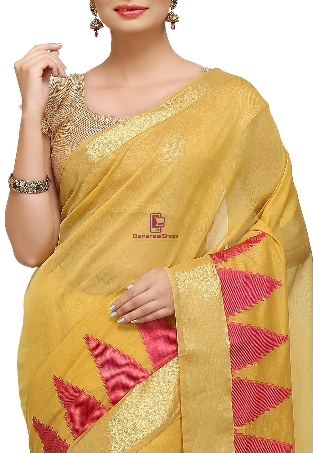 Woven Banarasi Cotton Silk Saree in Yellow 2