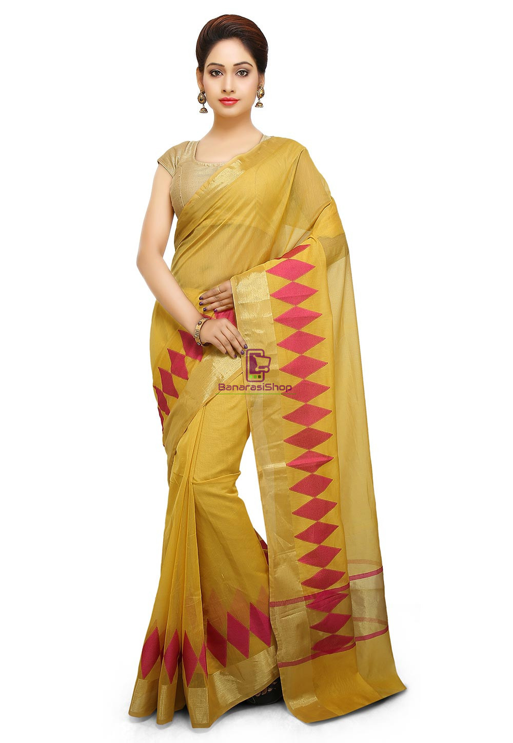 Woven Banarasi Cotton Silk Saree in Yellow 1