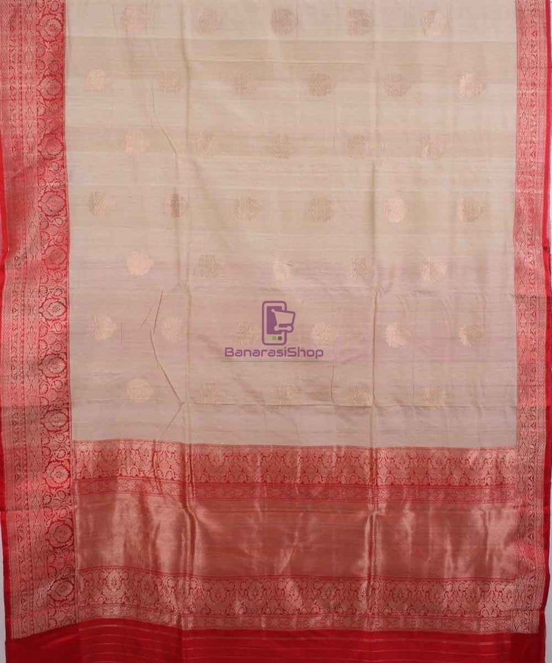 Pure Banarasi Tussar Handwoven off white Silk Saree 2