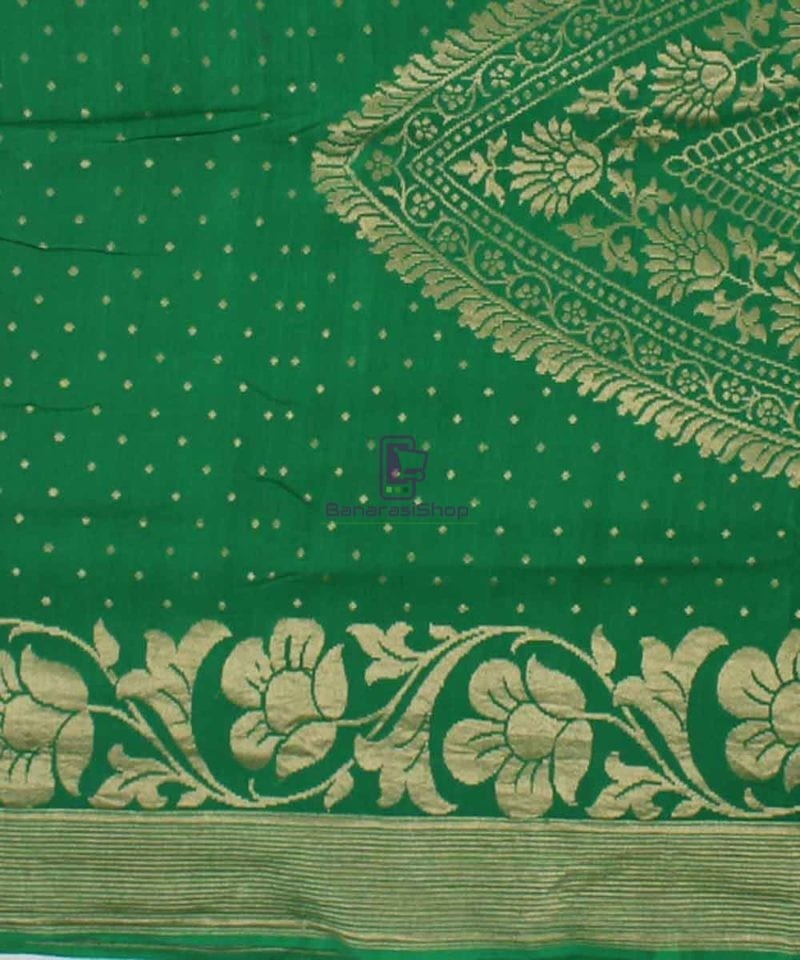 Pure Banarasi Muga Silk Handloom Saree in Dark Green 2