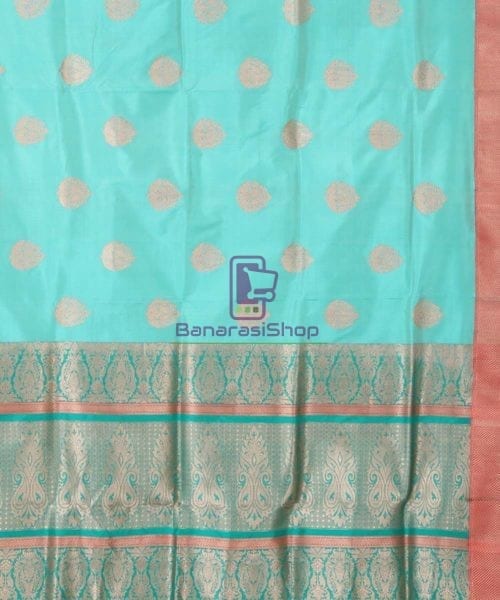 Banarasi Pure Katan Silk Handloom Cyan Blue Saree 5