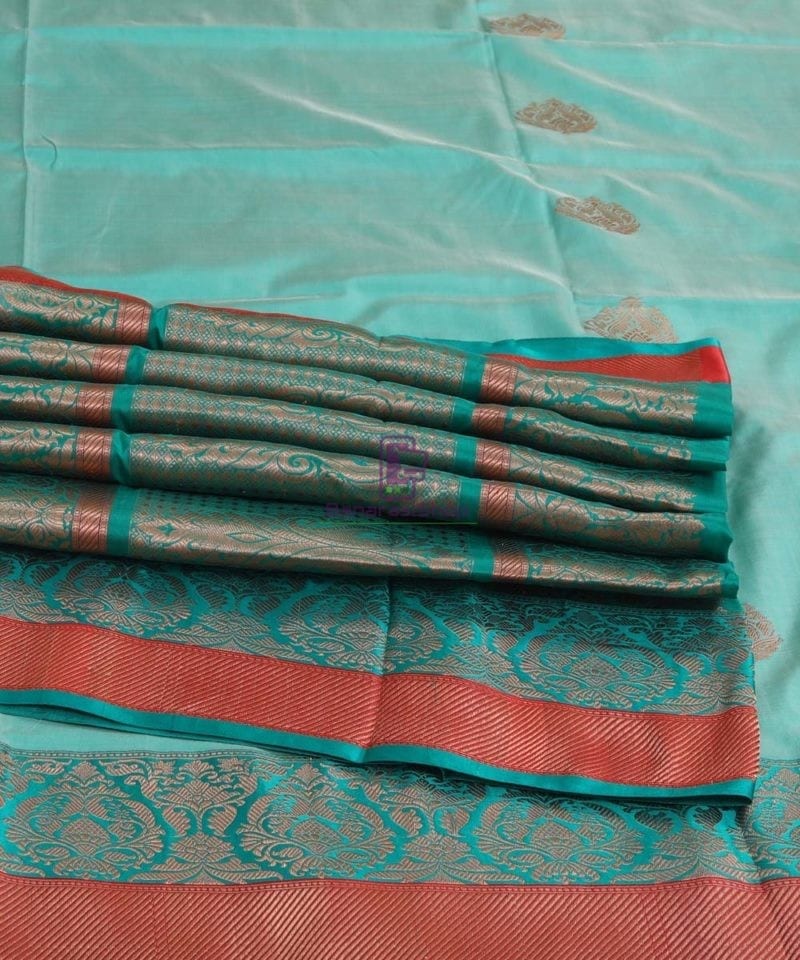 Banarasi Pure Katan Silk Handloom Cyan Blue Saree 4