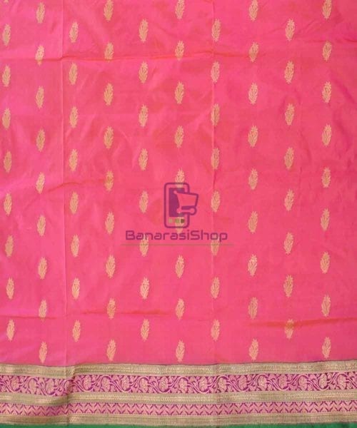 Banarasi Pure Katan Silk Handloom Saree in Pink and Green 4