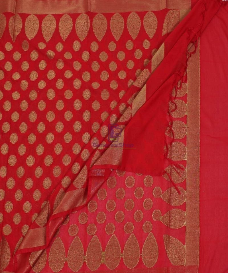 Banarasi Art Silk Antique Gold Zari Buti Dupatta in Red 3