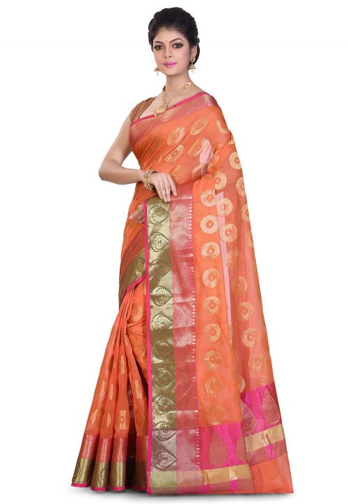 Banarasi Cotton Silk Saree in Orange 7