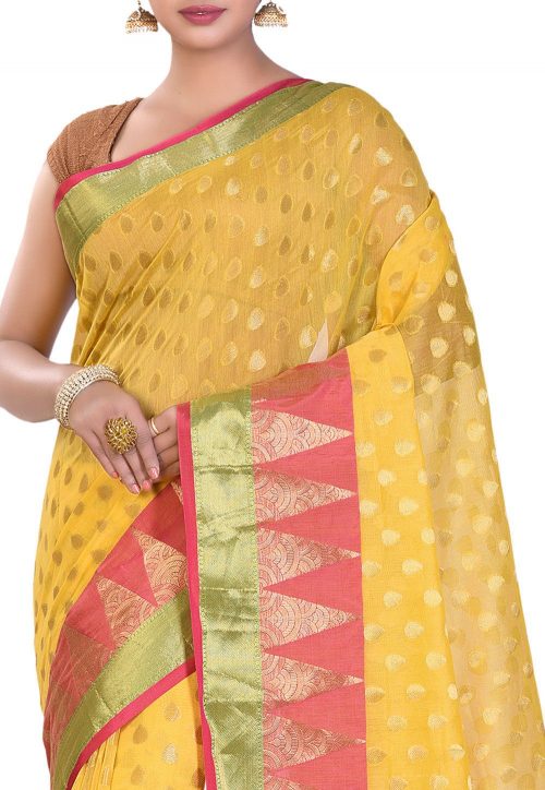 Banarasi Cotton Silk Saree in Yellow 5