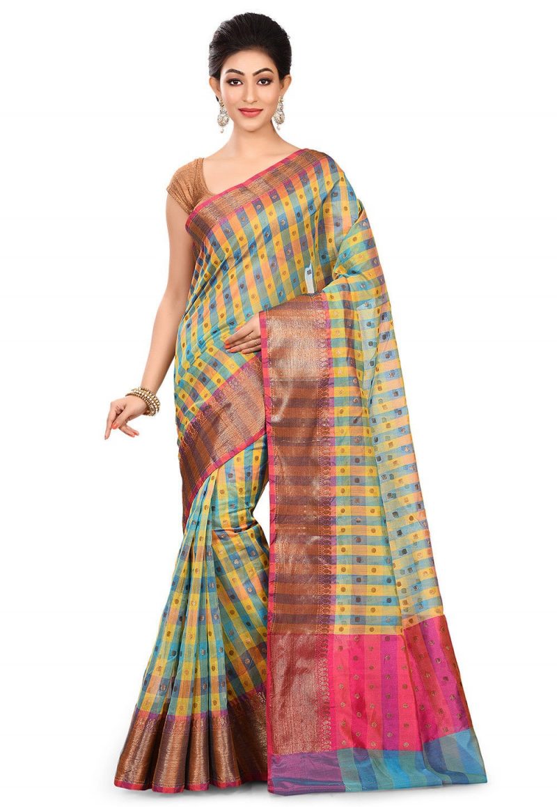 Banarasi Cotton Silk Saree in Multicolor 1