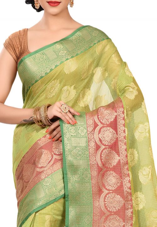 Banarasi Cotton Silk Saree in Light Green 5