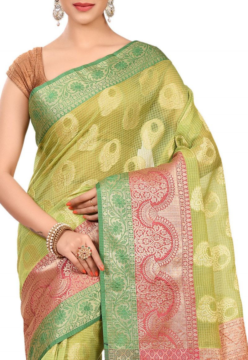 Banarasi Cotton Silk Saree in Light Green 2