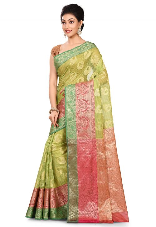 Banarasi Cotton Silk Saree in Light Green 7