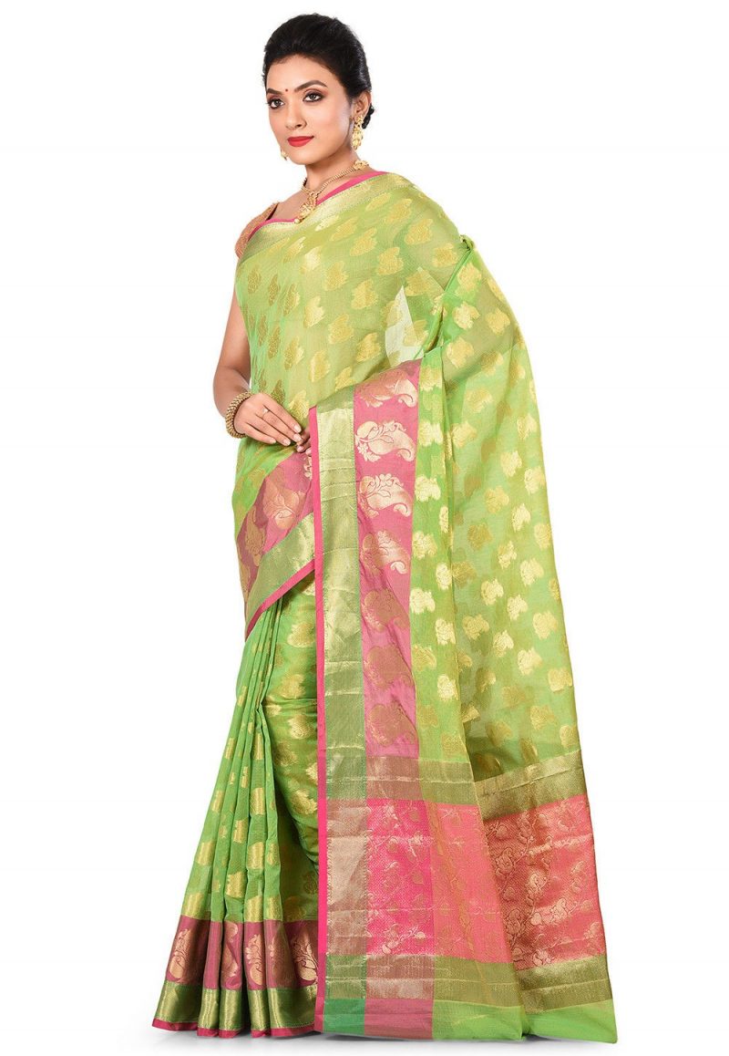 Banarasi Cotton Silk Saree in Green 4