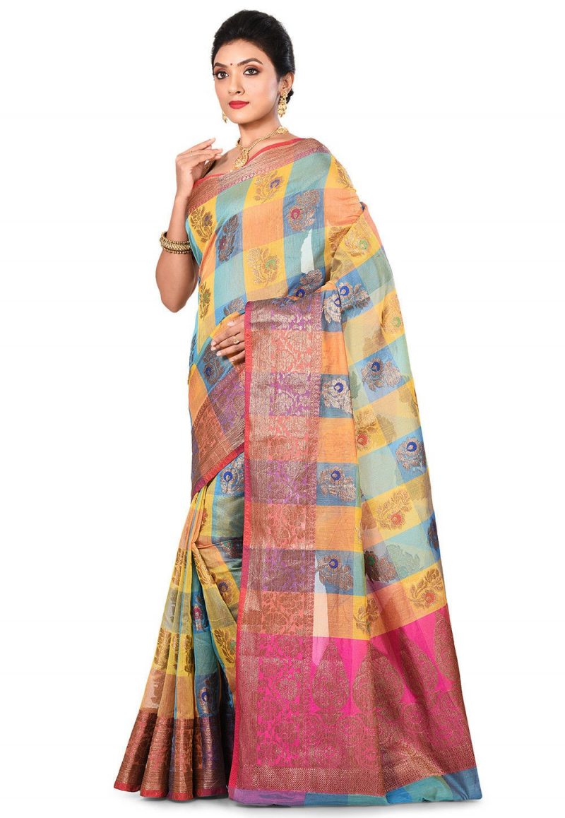 Banarasi Cotton Silk Saree in Multicolor 4