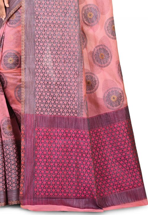 Banarasi Cotton Silk Saree in Pink 5