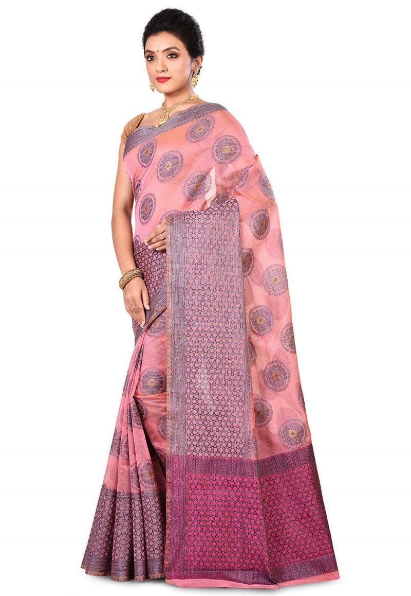 Banarasi Cotton Silk Saree in Pink 4