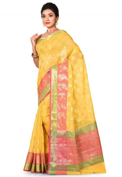 Banarasi Cotton Silk Saree in Yellow 7