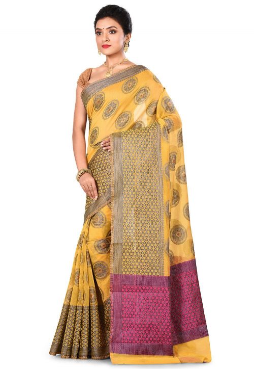 Banarasi Cotton Silk Saree in Yellow 7