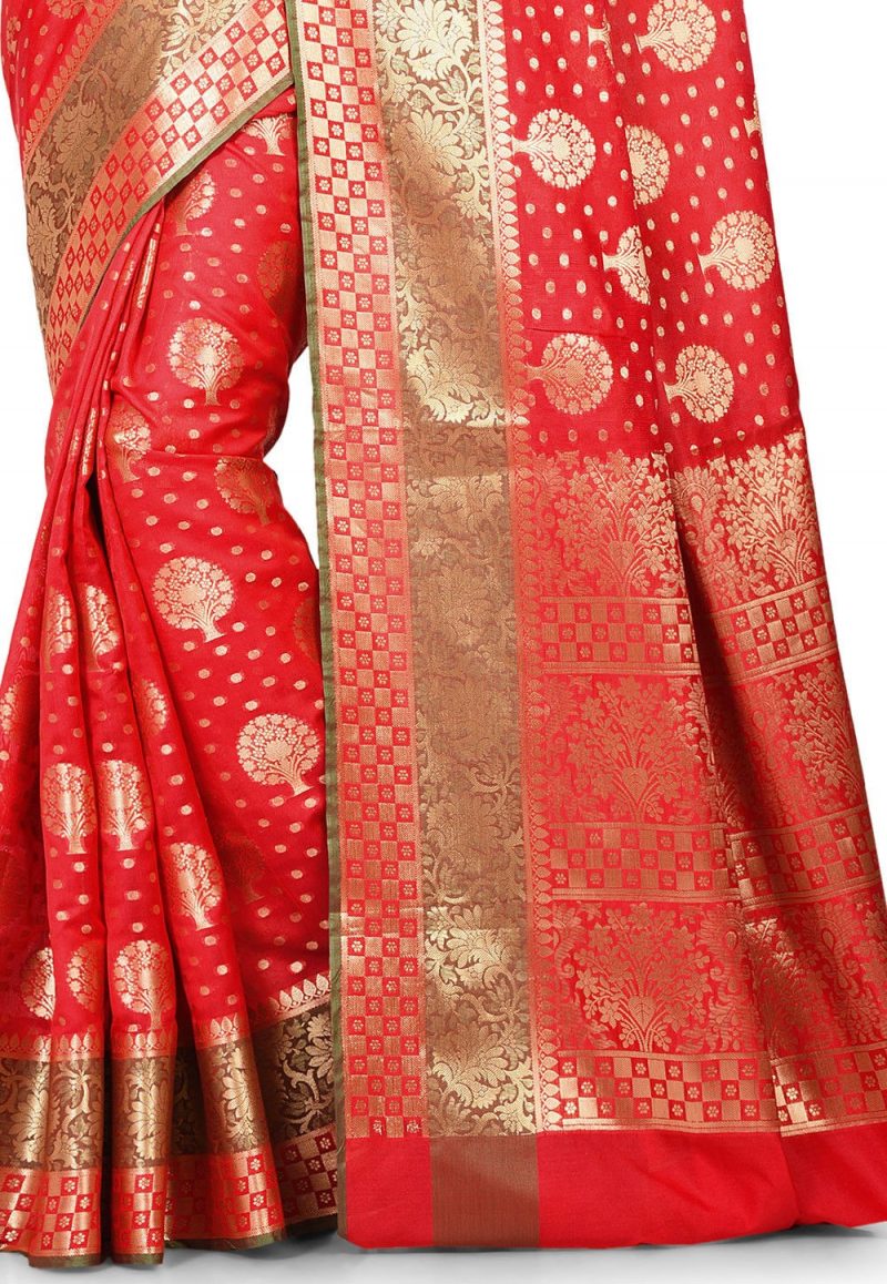 Woven Banarasi Art Silk Saree in Red 2