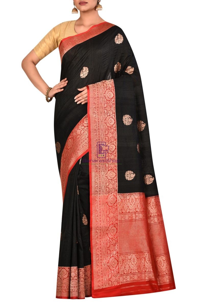 Pure Banarasi Tussar Handwoven Black Silk Saree 1
