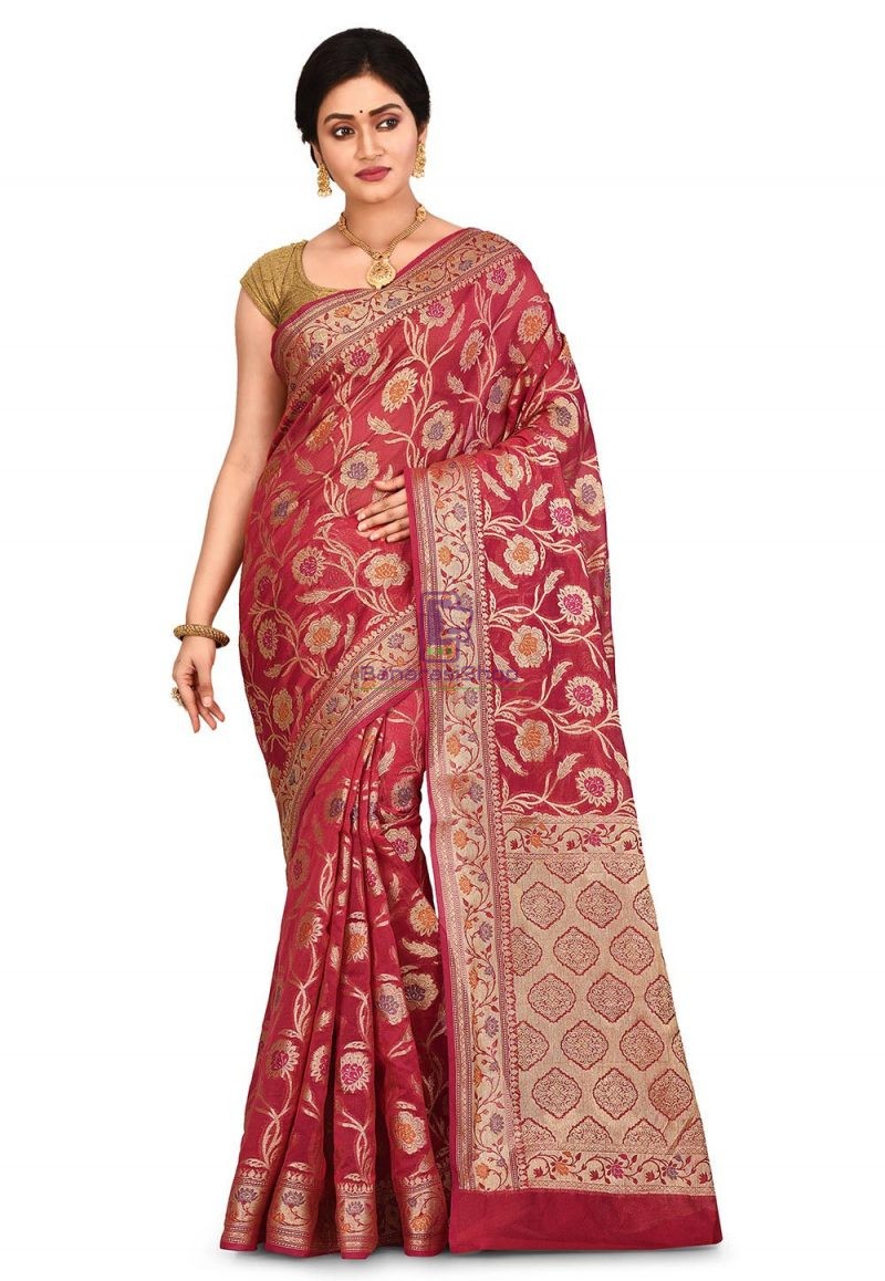 Woven Banarasi Cotton Silk Saree in Red 1