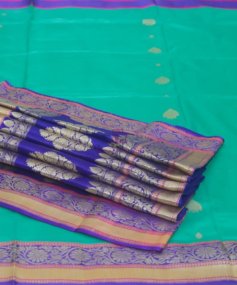 Banarasi Pure Katan Silk Handloom Cyan Blue Saree 1