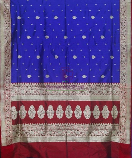 Banarasi Pure Katan Silk Handloom Admiral Blue Saree 5