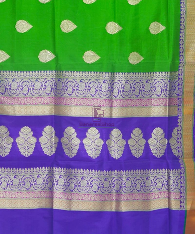 Banarasi Pure Katan Silk Handloom Parrot Green Saree 3