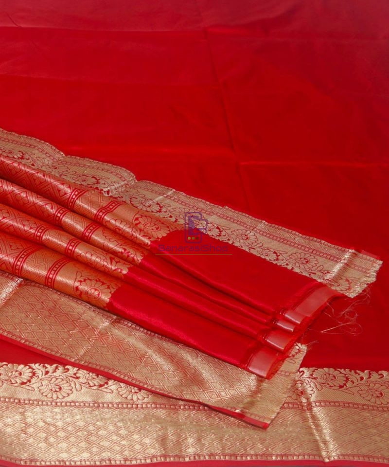 Banarasi Pure Katan Silk Handloom Ruby Red Saree 1