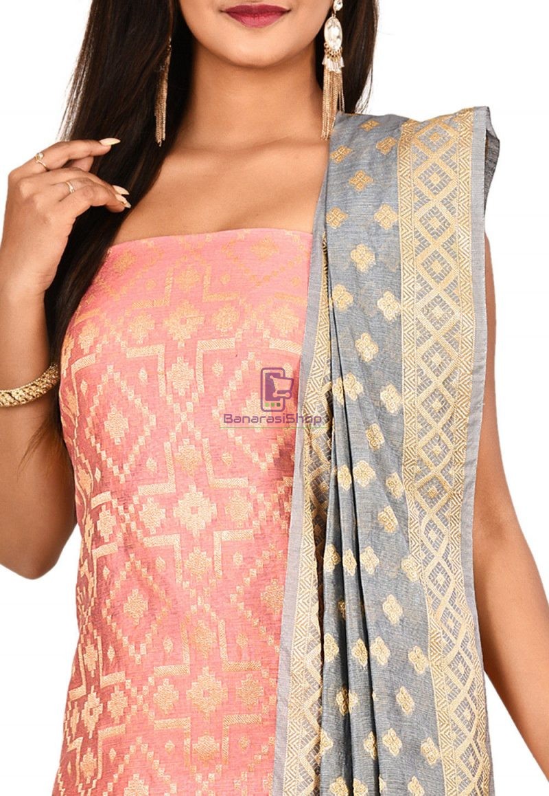 Woven Banarasi Cotton Silk Straight Suit in Pink 2