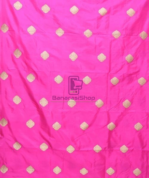 Banarasi Pure Handloom Katan Silk Fabric in Bright Pink 3