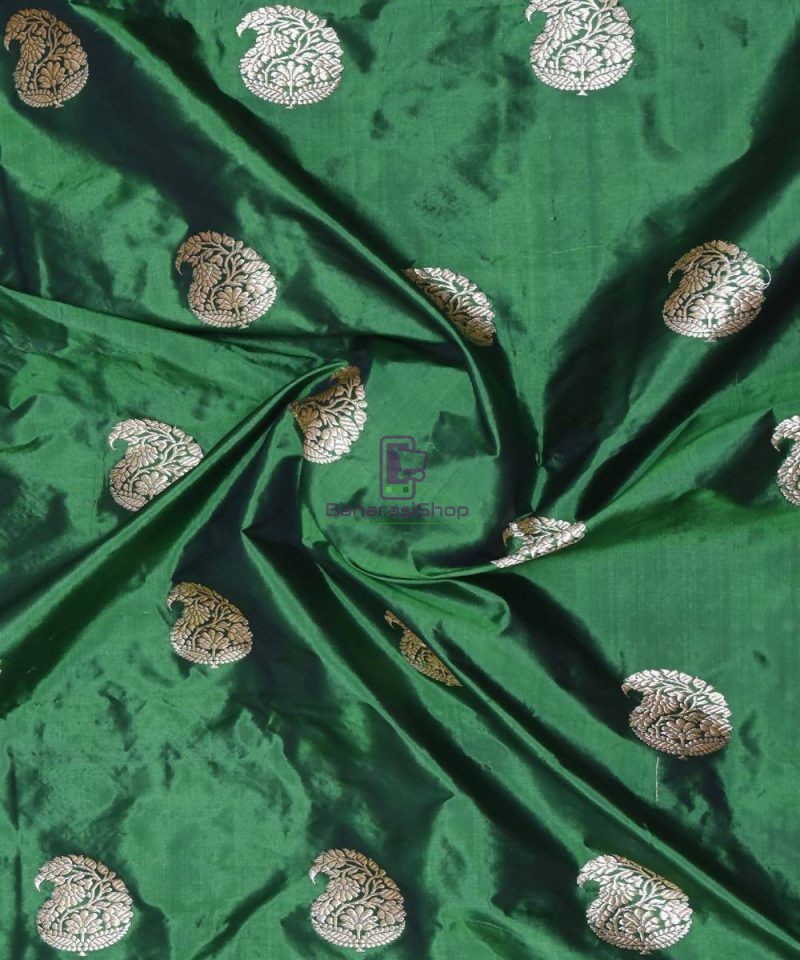 Banarasi Pure Handloom Katan Silk Fabric in Dark Green 1