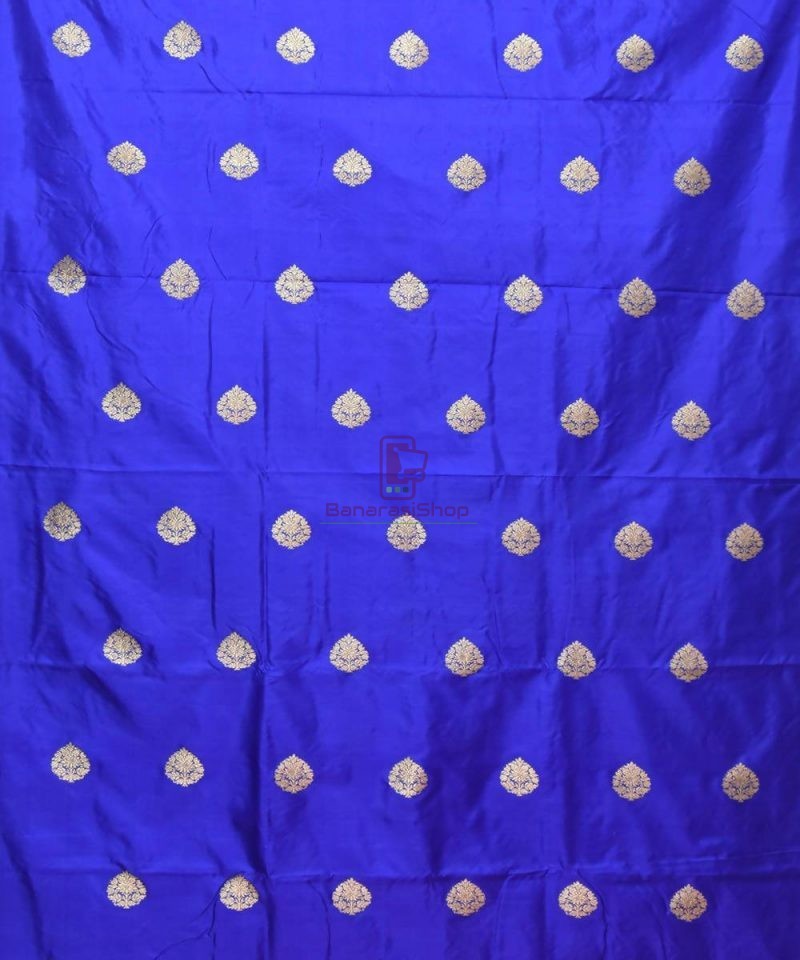 Banarasi Pure Handloom Katan Silk Fabric in Navy Blue 2