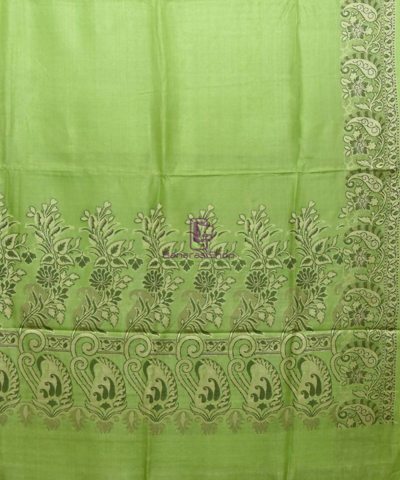 Woven Pure Tussar Silk Banarasi Saree in Pear Green 2