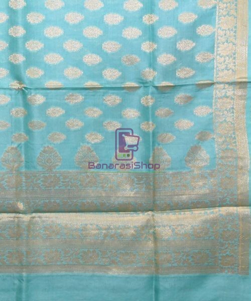 Woven Pure Tussar Silk Banarasi Saree in Sky Blue 5