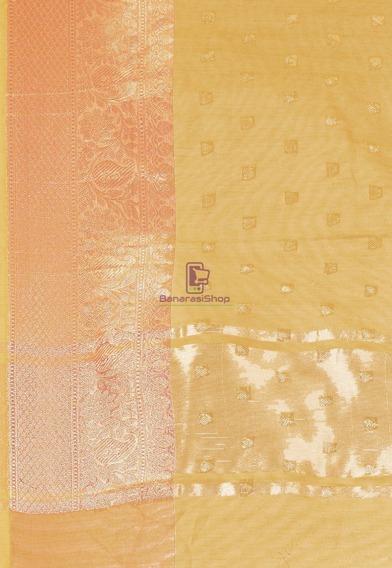Woven Banarasi Cotton Silk Saree in Yellow 3