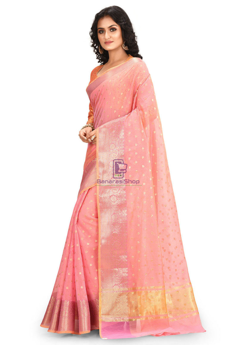 Woven Banarasi Cotton Silk Saree in Pink 1