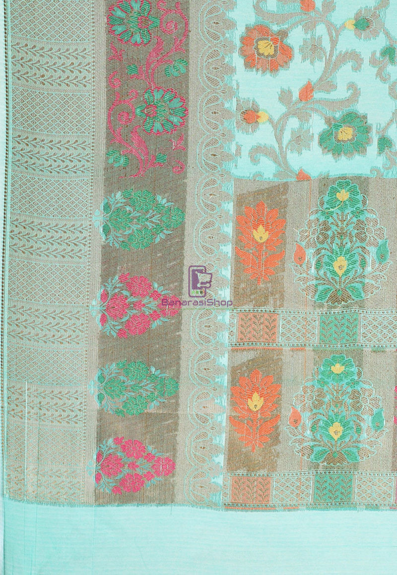 Woven Banarasi Cotton Silk Saree in Teal Green 3