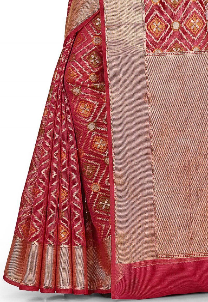 Woven Banarasi Cotton Silk Saree in Fuchsia 3