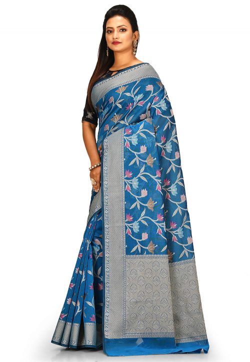 Woven Banarasi Cotton Silk Saree in Blue 5
