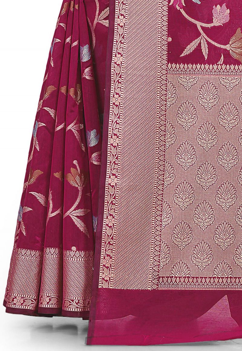 Woven Banarasi Cotton Silk Saree in Magenta 3