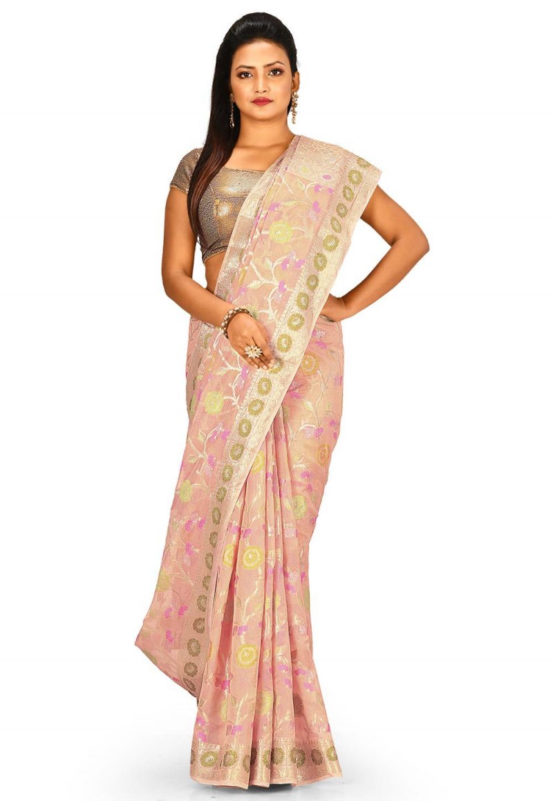 Woven Banarasi Cotton Silk Saree in Light Pink 1