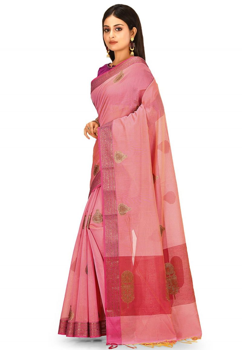 Woven Banarasi Cotton Silk Saree in Pink 2