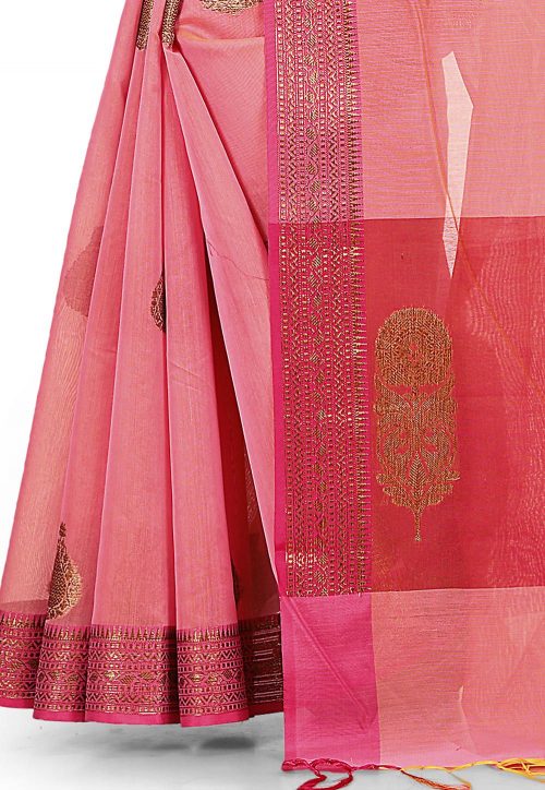 Woven Banarasi Cotton Silk Saree in Pink 6