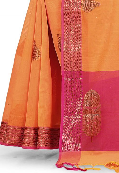 Woven Banarasi Cotton Silk Saree in Orange 6
