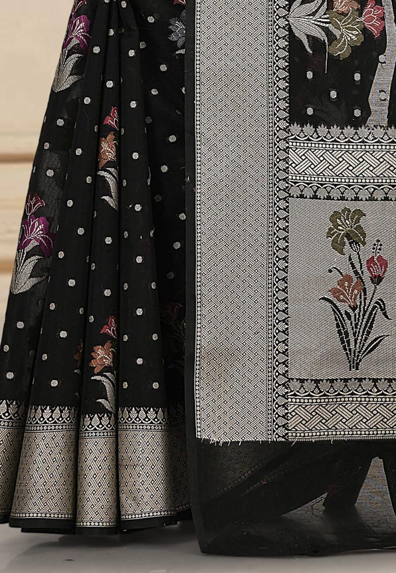 Woven Banarasi Cotton Silk Saree in Black 3