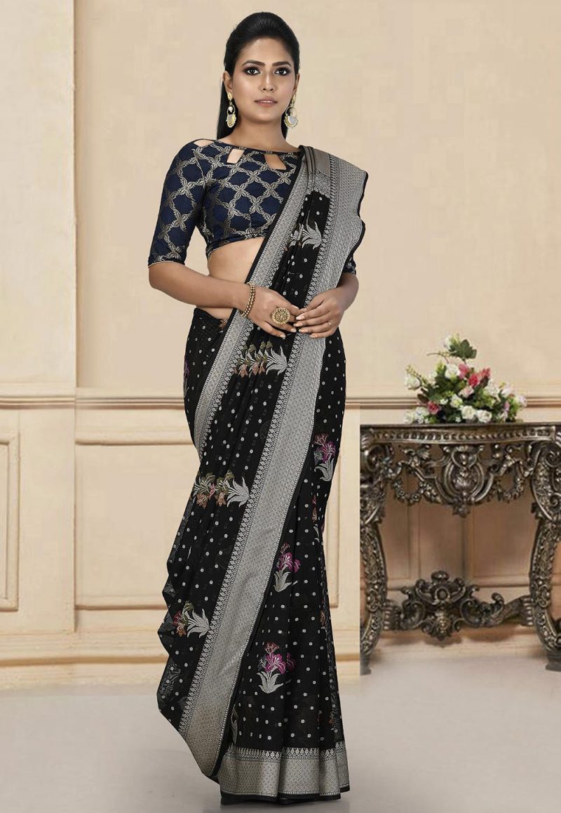 Woven Banarasi Cotton Silk Saree in Black 1